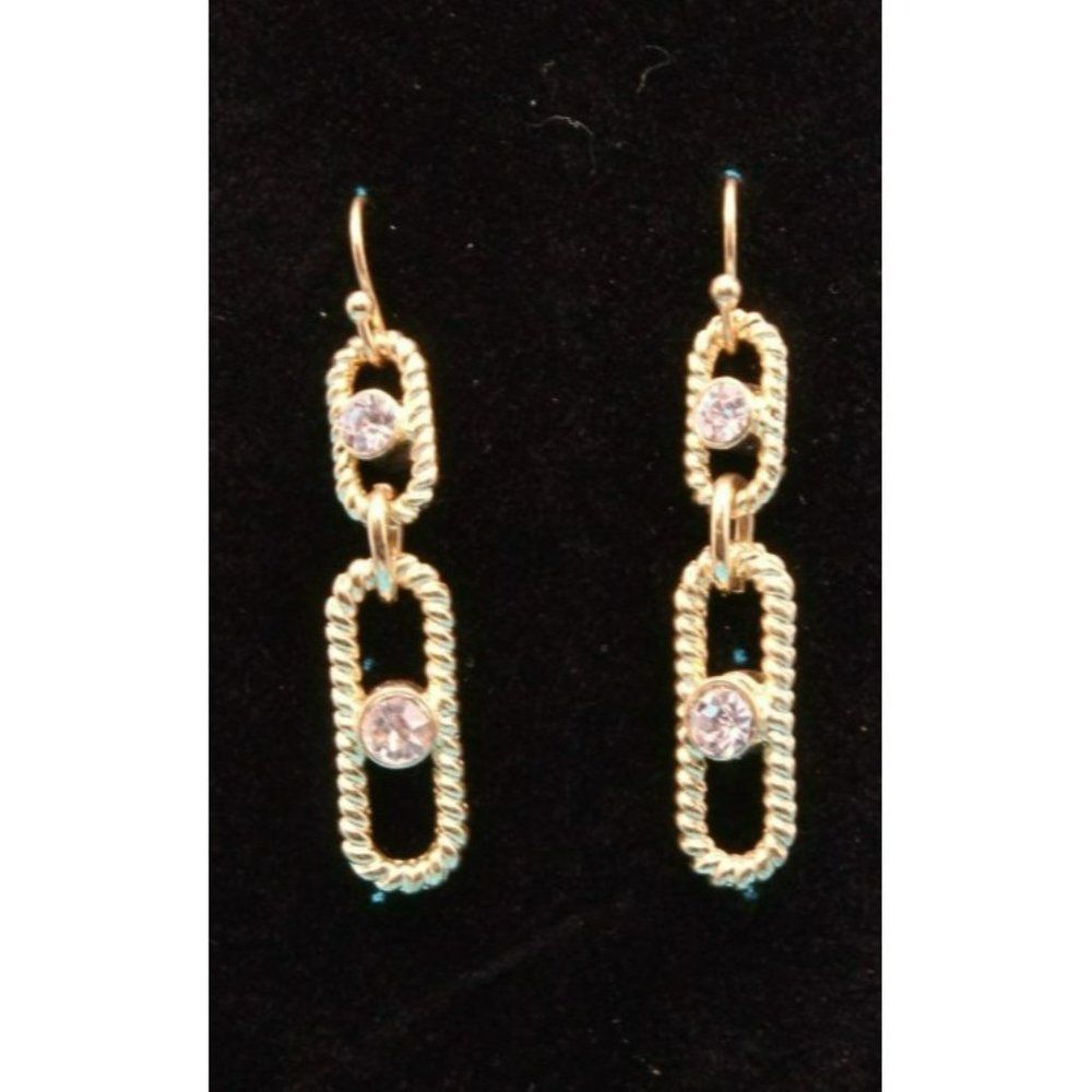 Shiny Gold Tone Sparkling Clear‎ Rhinestone Dangle Double Sided Earrings